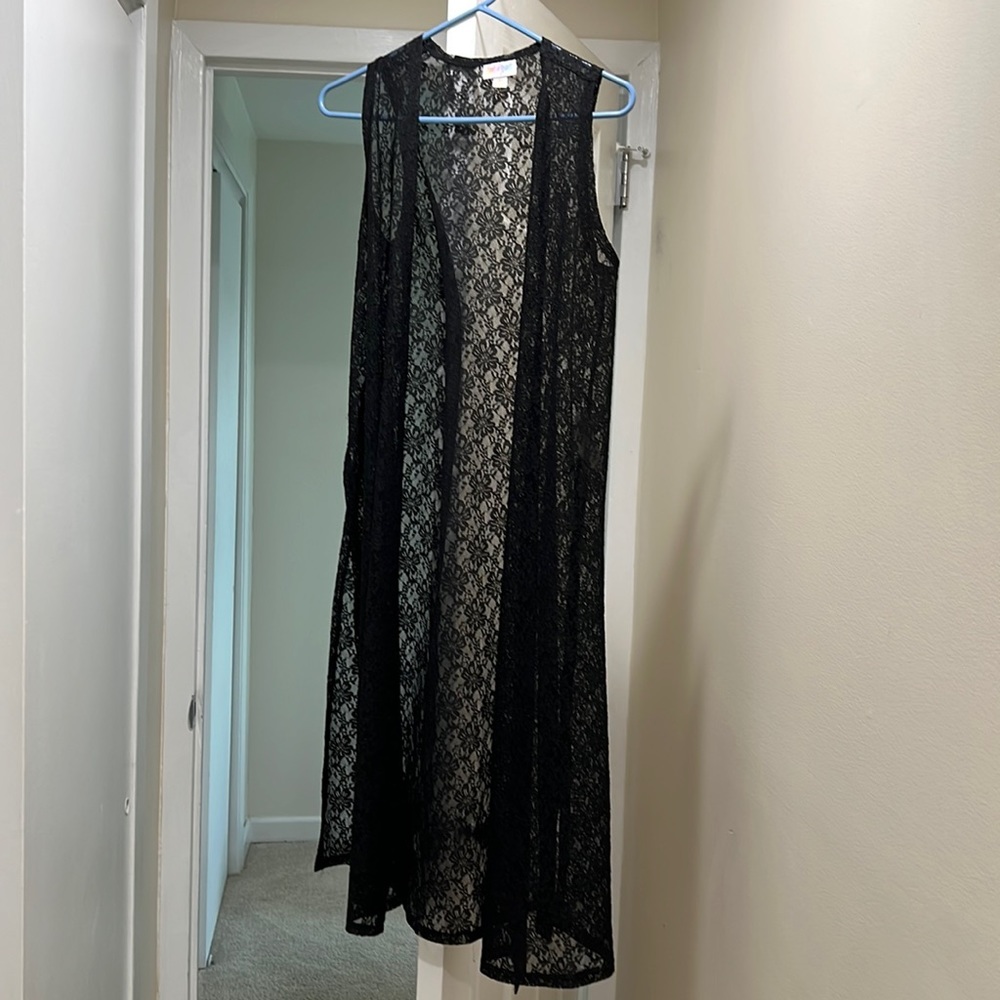 Beautiful black lace joy long vest like new - Picture 1 of 4
